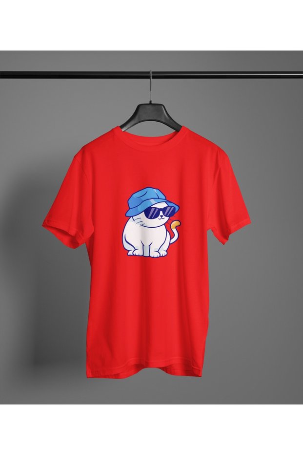 Child/Man/Woman Hat Cat Transfer Printed Round Neck Short Sleeve Tee