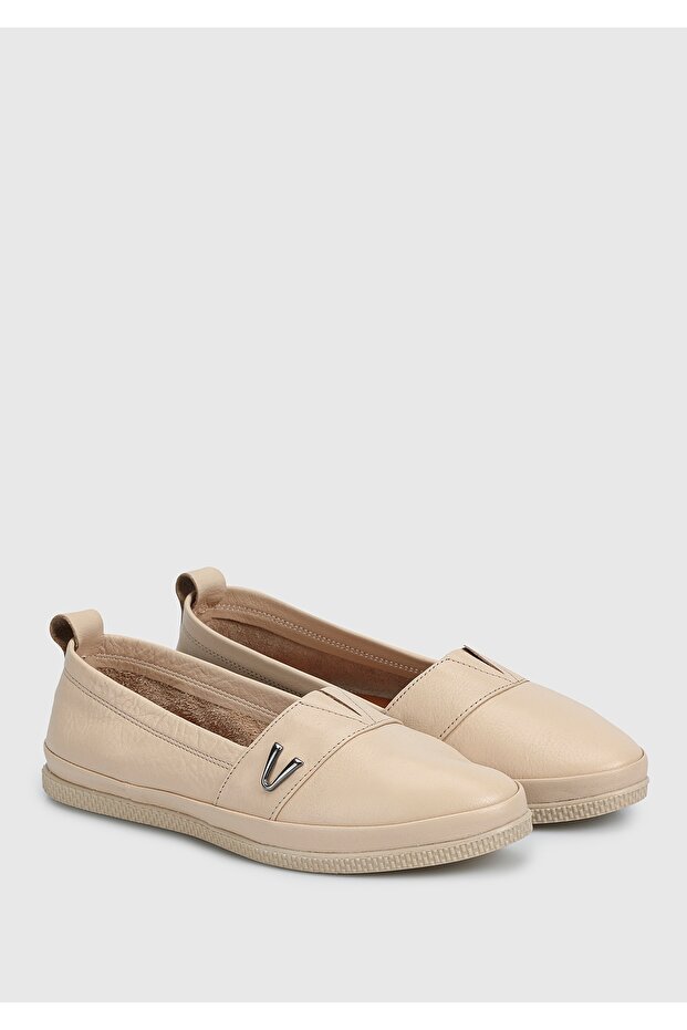 Bej Deri Kadın Ayakkabı - 2