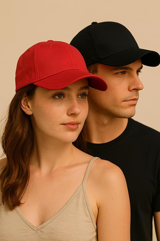 Unisex Basic 2-Piece Adjustable Hat Baseball Cap Red-Black - 1