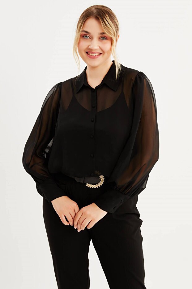 Dökümlü Şifon Gömlek - 4