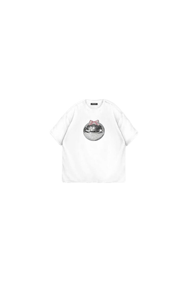 Disco Ball Bow Printed Oversize T-Shirt
