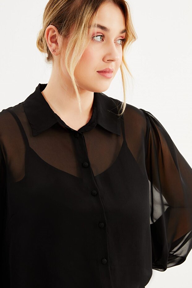 Dökümlü Şifon Gömlek - 5