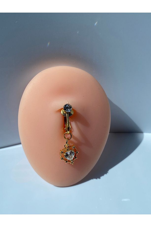 Çelik Göbek Piercing Mıknatıslı Deliksiz Kullanım Sıkıştırmalı Kalpli Model - 6