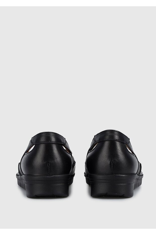 Siyah Deri Kadın Ayakkabı - 4