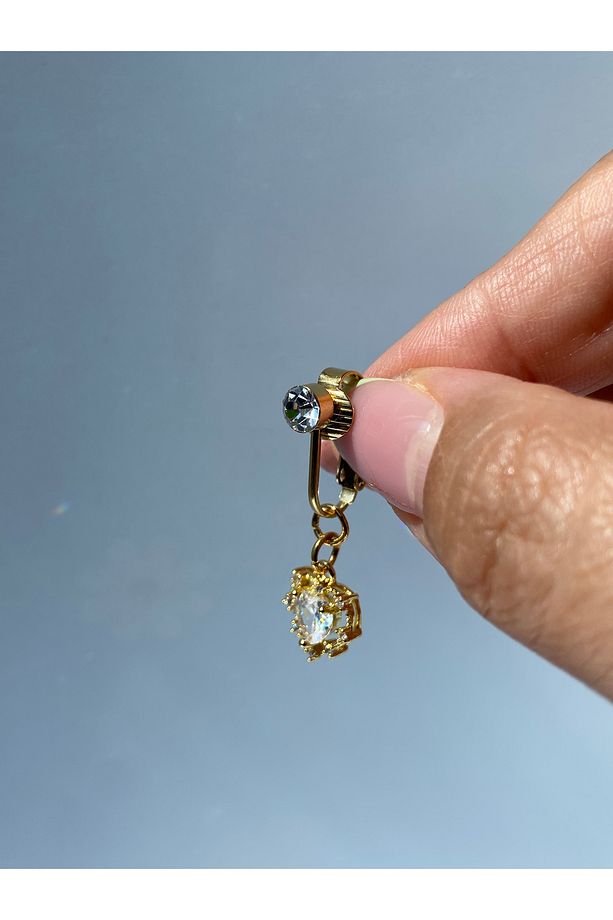 Çelik Göbek Piercing Mıknatıslı Deliksiz Kullanım Sıkıştırmalı Kalpli Model - 7