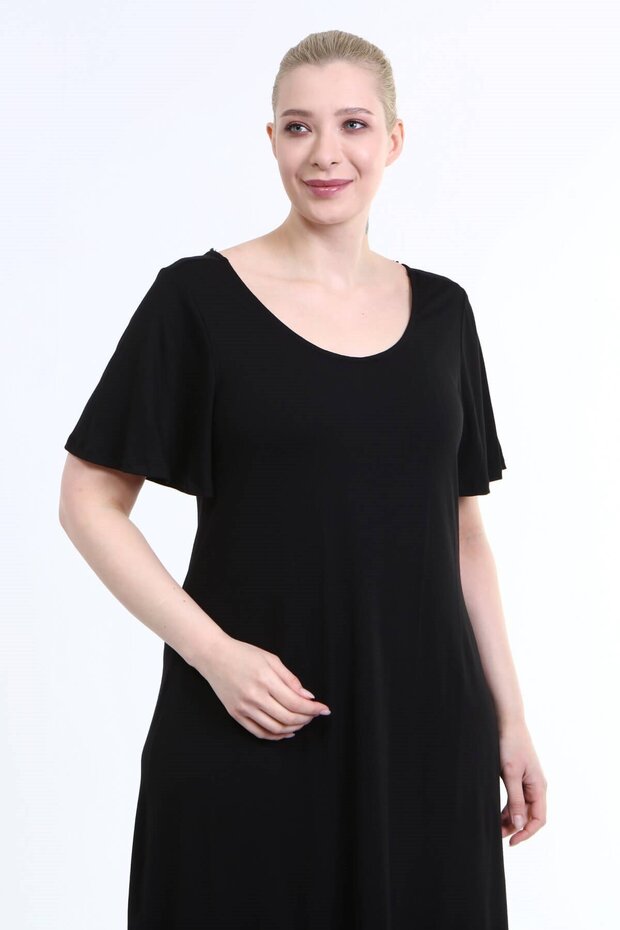 Penye Sırt Çapraz Pullu Şerit Elbise - 4