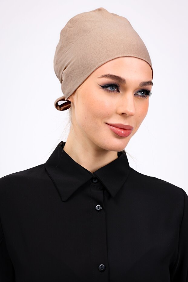 Plain Seamless Combed Cotton Bonnet Mink - Women's Hijab Tie Underwear Bonnet