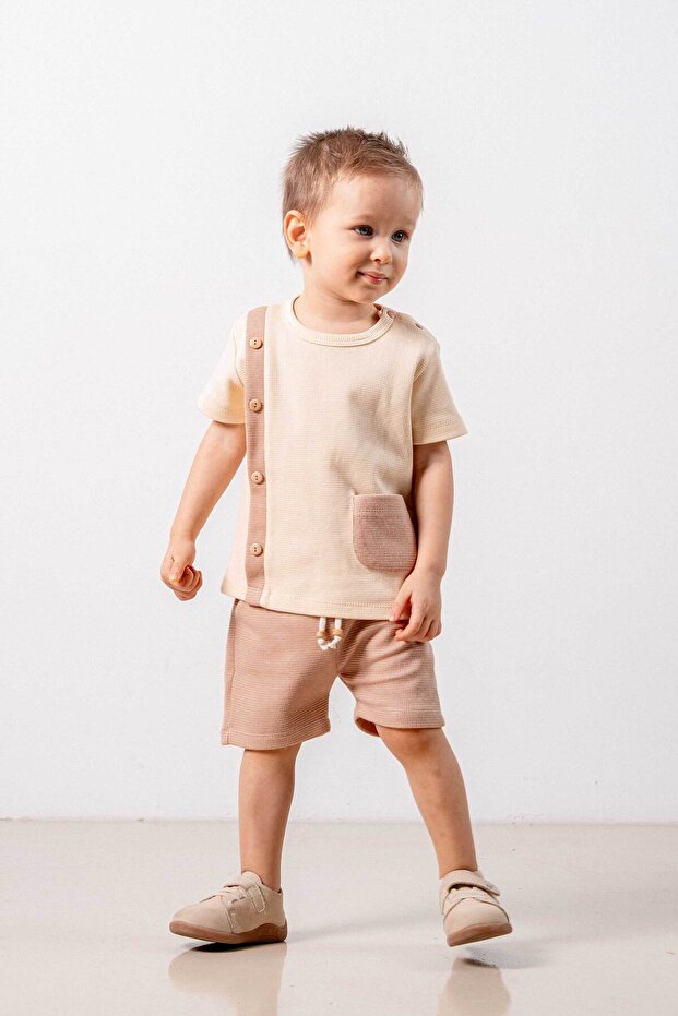 Baby Kids Camel Cotton 2-Piece Shorts Set Bottom Top Set