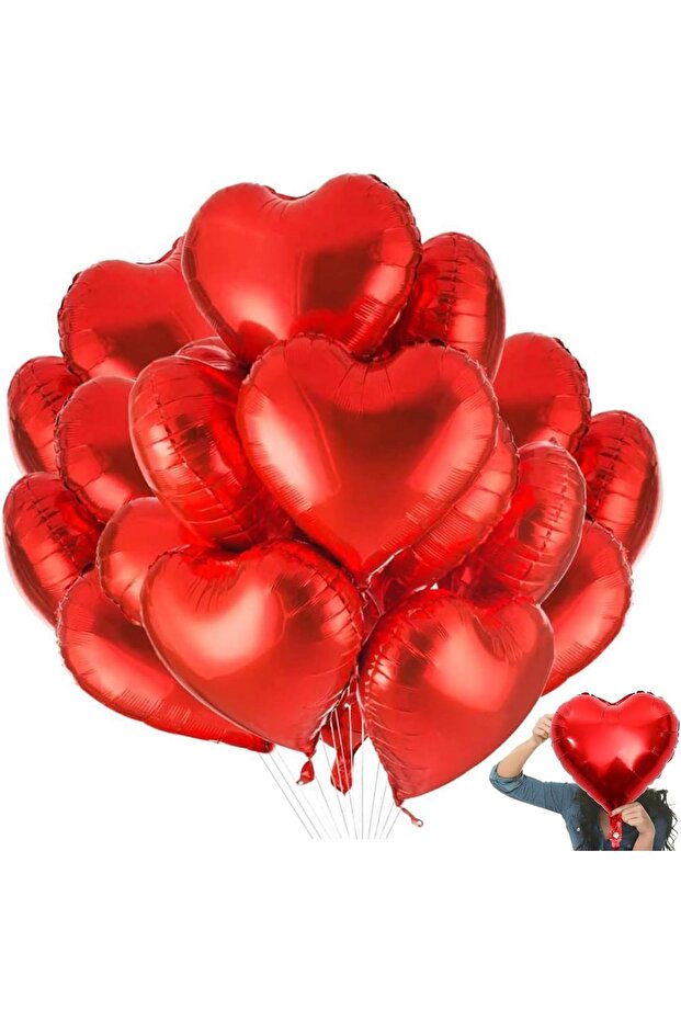 High Quality 46 cm 9 Pieces Shiny Metallic Red Heart Foil Balloon Medium Size 46 cm Heart Balloon