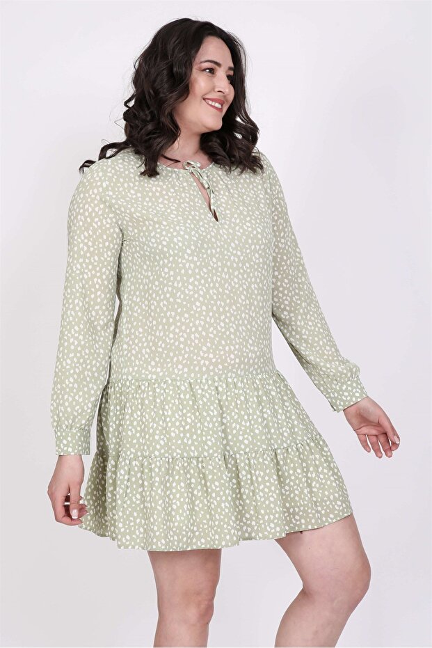 Önü Bağcıklı Eteği Fırfırlı Elbise - 2