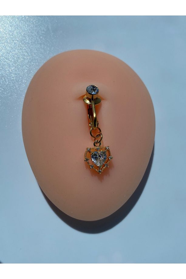 Çelik Göbek Piercing Mıknatıslı Deliksiz Kullanım Sıkıştırmalı Kalpli Model - 3