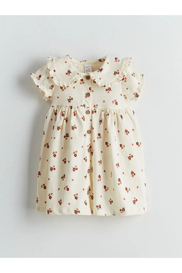 LCW baby Ekru Bebe Yaka Çiçekli Kız Bebek Elbise - 1