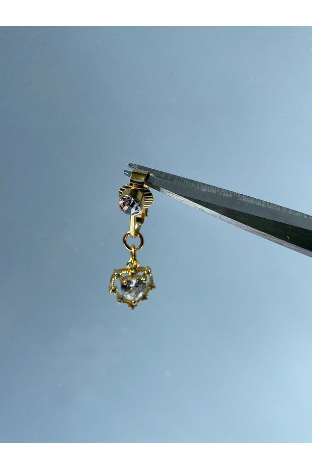 Çelik Göbek Piercing Mıknatıslı Deliksiz Kullanım Sıkıştırmalı Kalpli Model - 8