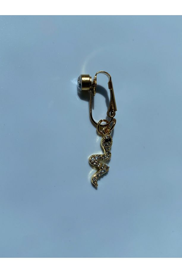 Çelik Göbek Piercing Mıknatıslı Sıkıştırmalı Kullanımlı Taşlı Sallantılı Yılan Model - 7