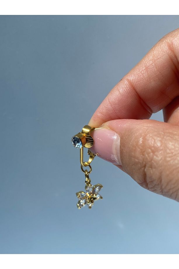 Çelik Göbek Piercing Mıknatıslı Sıkıştırmalı Kullanımlı Çiçek Model - 9