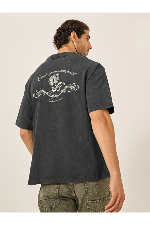 Washed Graphic Print Jersey Oversized T-Shirt