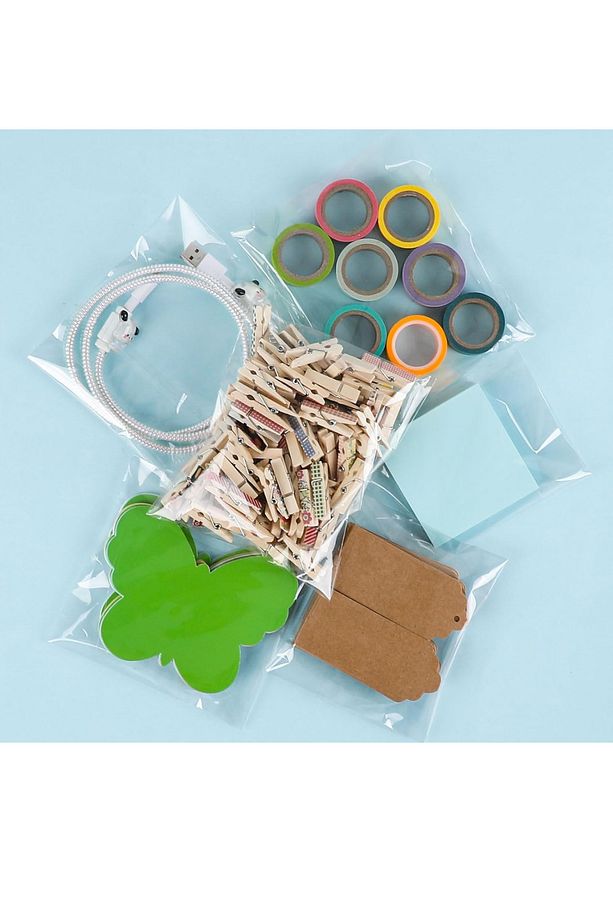 100 Adet 12x25 Bantlı Organizer Poşet Şeffaf Aksesuar Poşeti Bantlı Jelatin - 1