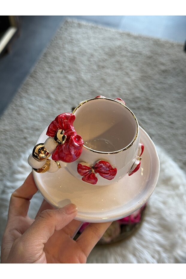 Handmade 24 K Gold Plated Bow Double Turkish Coffee Cup
