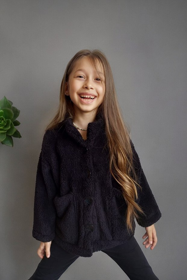 Girl's Black Plush Jacket You Can Buy According to Size Chart