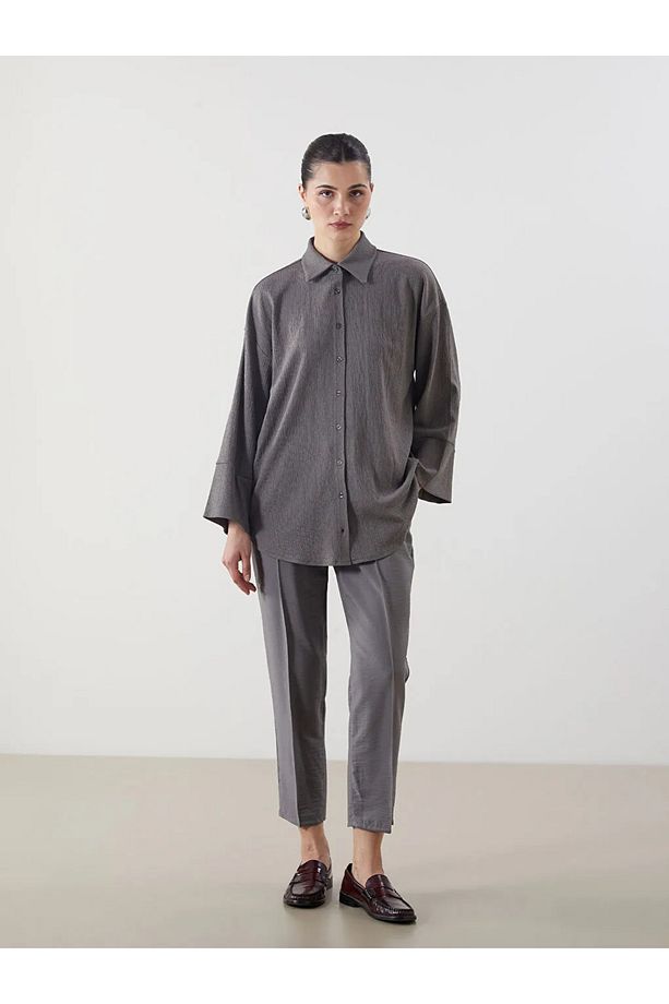 LCW Modest Gri Dokulu Oversize Kadın Gömlek Tunik - 2
