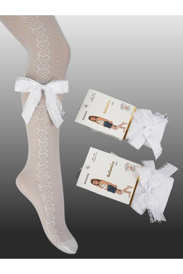1 Pack Girls' Thin Lace Ribbon Detailed Pantyhose