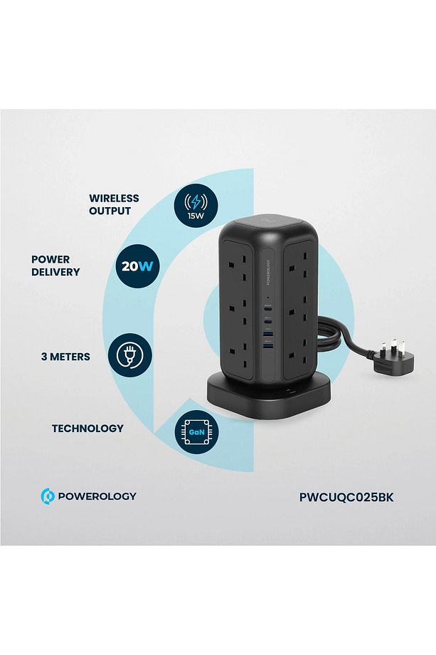 12 Prizli GaN Kule Tipi Çoklu Priz USB ve Kablosuz Şarj - 5