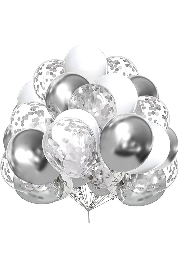 Confetti Balloons Pack of 30 Chrome Silver Transparent Balloon Luxury Balloon