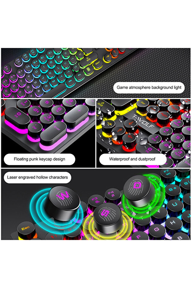 لوحة مفاتيح وماوس بإضاءة خلفية RGB Punk مكونة من 104 مفاتيح، لوحة مفاتيح ألعاب ذات إحساس ميكانيكي مع أغطية مفاتيح كلاسيكية - 3