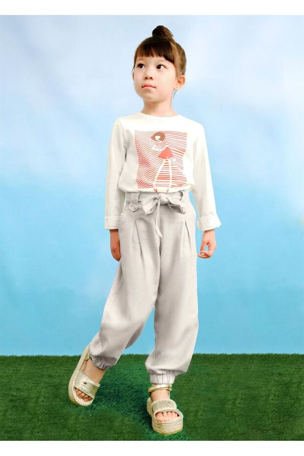 Girl's Loose Jogger Trousers Cream 3556