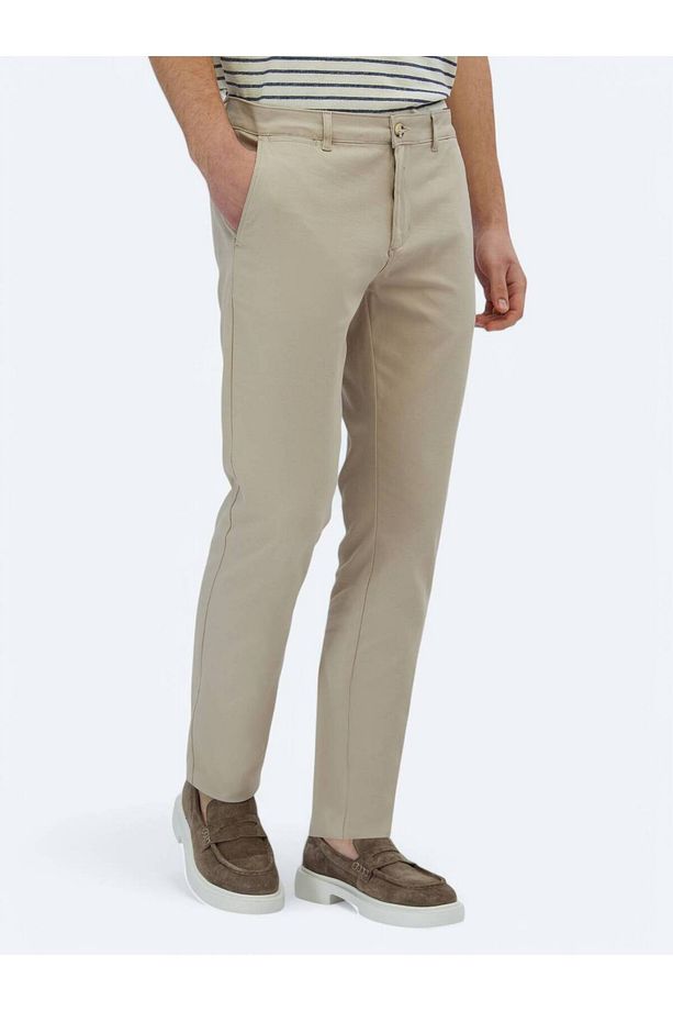 Bej Düz Dokuma Regular Fit Casual Pamuk Karışımlı Pantolon - 3
