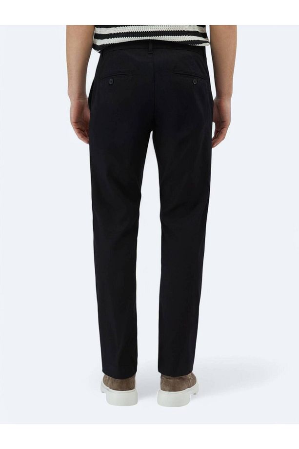 Siyah Düz Dokuma Regular Fit Casual Pamuk Karışımlı Pantolon - 4