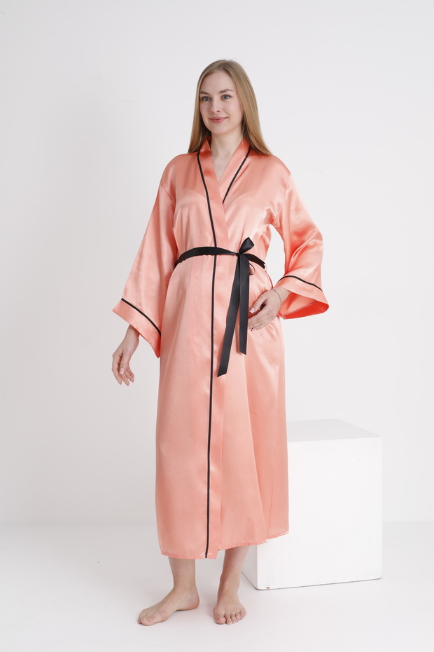 Piping Bat Sleeve Maternity and Maternity Satin Dressing Gown