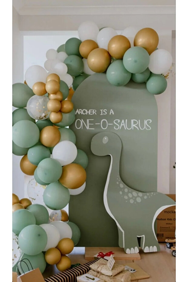 50Pcs Balloon Mold Green White Metallic Gold Balloon Chain Set