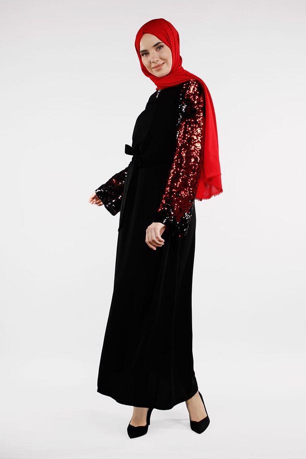 KOLLARI PUL PAYETLİ ELBİSE 4504 - 2