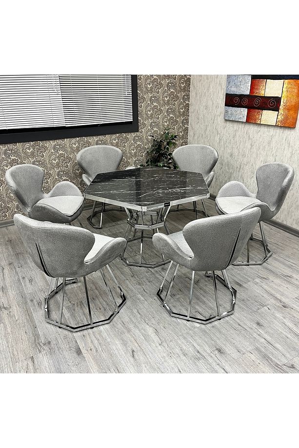 Yaprak Mutfak Yemek Masası Takımı 6 Kişilik Yuvarlak Mutfak Masası Takımı Mutfak Masa Sandalye Takım - 4