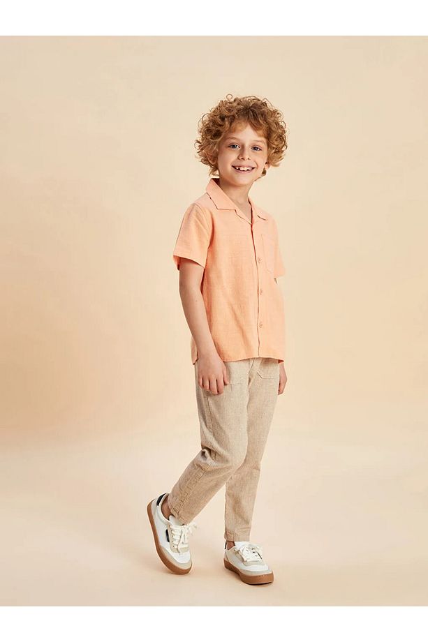 LCW Kids Turuncu Resort Yaka Keten Karışımlı Erkek Çocuk Gömlek - 2
