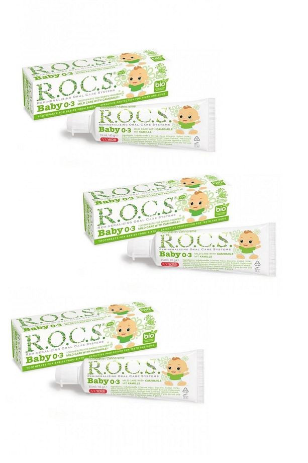 ROCS Baby 0-3 Yaş Diş Macunu Florürsüz (Yutulabilir) - Papatya Özlü 35ml x 3 Adet - 1