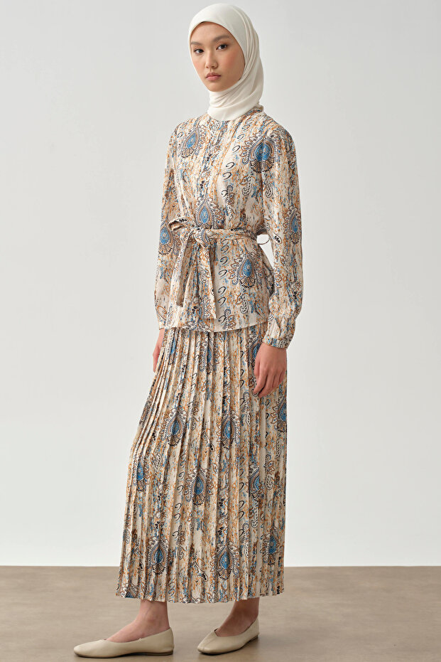 Desenli Plise Etek - Camel - 3