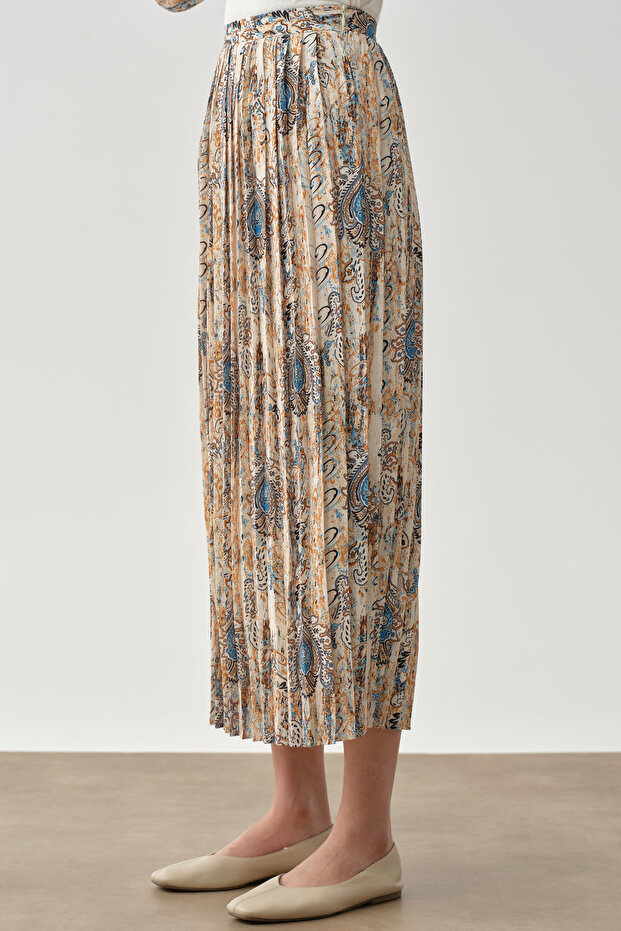 Desenli Plise Etek - Camel - 5