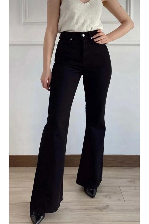 Yüksekbel Likralı Ispanyol Paça Jeans - 1