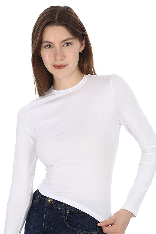 Stretch Fabric Cotton Crop T-Shirt - Slim Fit - White