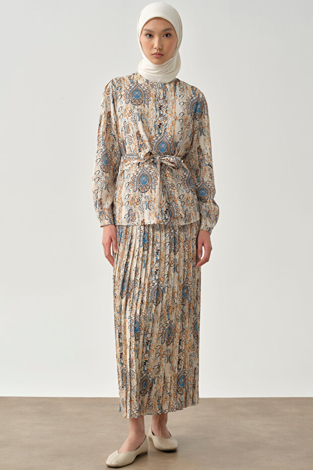 Desenli Plise Etek - Camel - 1