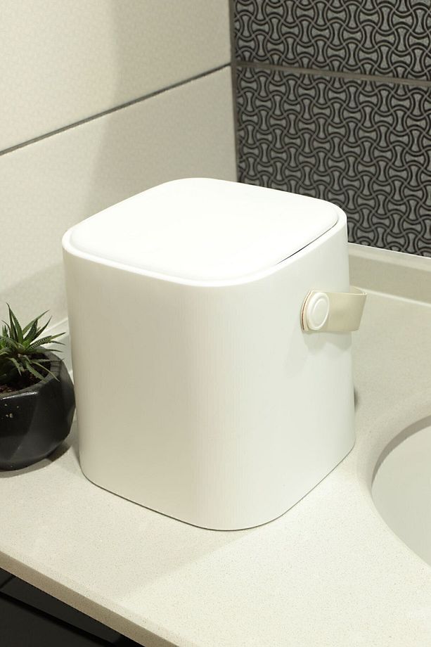 Deri Saplı İç Kovalı Click Kapaklı Mutfak Banyo Tuvalet Çöp Kovası 4 LT Çöp Kutusu Beyaz - 3