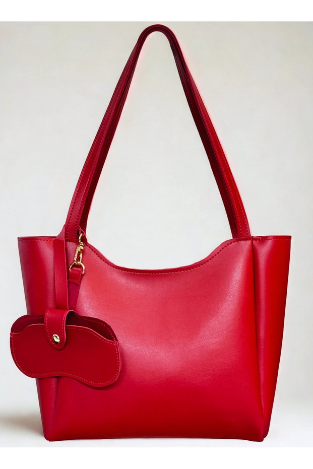 Women's Glasses Case Red Shopper Hand and Shoulder Bag with Zipper and Snap Closure