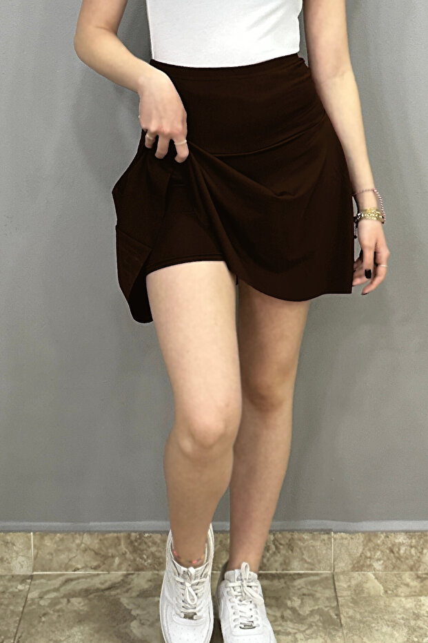 Women's Brown Flounce Skirt with Shorts