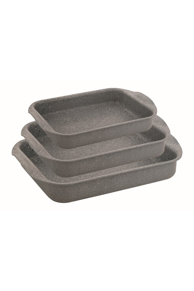 3 Set of Grey Granite Rectangular Baking Trays , Oven Safe Tray, Double Layered