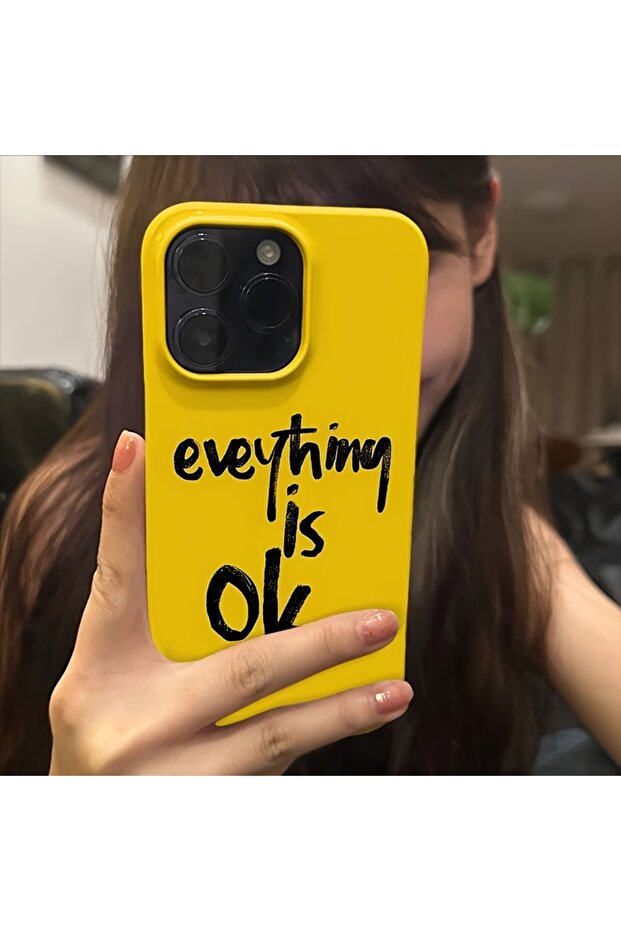 حافظة iPhone 14 PRO MAX متوافقة مع الصدمات باللون الأصفر الفاخر - كل شيء على ما يرام مكتوب - 3