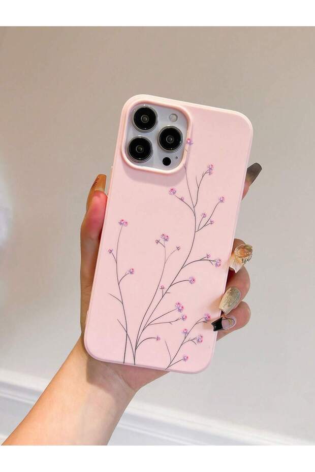 جراب من السيليكون الفاخر المقاوم للصدمات لهاتف iPhone 14 PLUS مع فروع زهور وردية فاتحة - 4