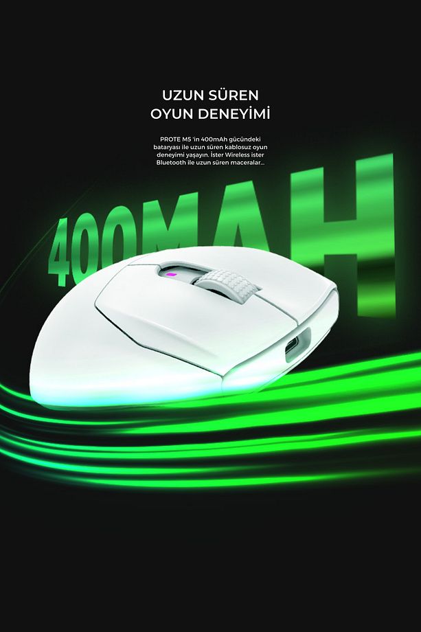 Prote M5 Bluetooth-kablosuz-kablolu Rgb Şarjlı 24000 Dpı 3311 Hafif Gaming Mouse Oyuncu Mouse Beyaz - 6