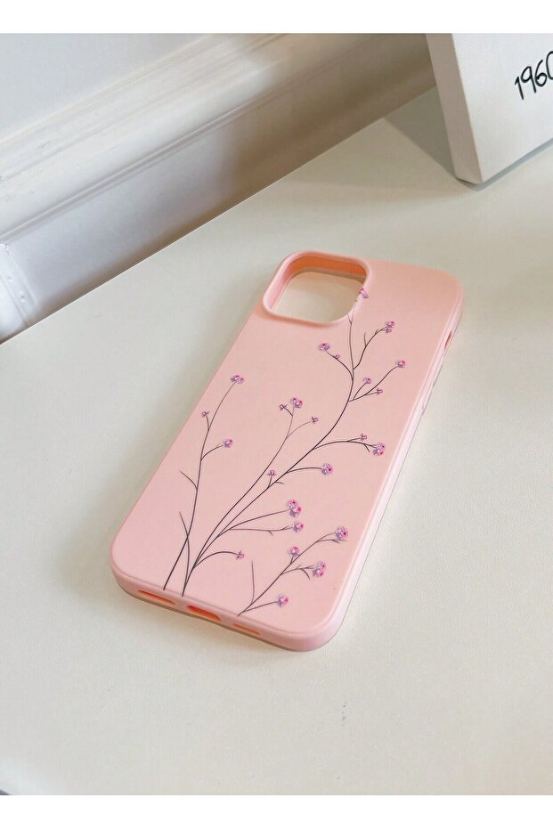 جراب من السيليكون الفاخر المقاوم للصدمات لهاتف iPhone 14 PLUS مع فروع زهور وردية فاتحة - 3